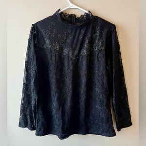 Women’s High Neck Black Lace Long Sleeve Blouse -S-Victorian coquette Whimsygoth